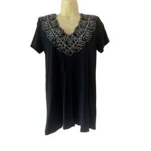 Soft Surroundings Black & White Knit Tunic Top Size Small Casual Classic